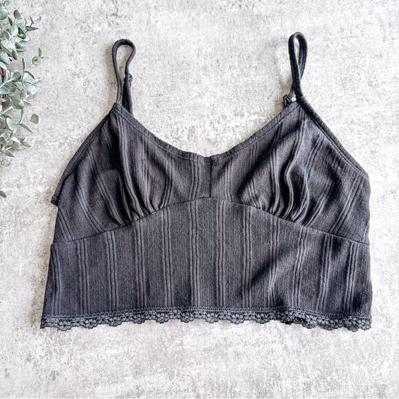 American Eagle Grey Cropped Mini Spaghetti Strap Tank Top Size Medium - Picture 1 of 3